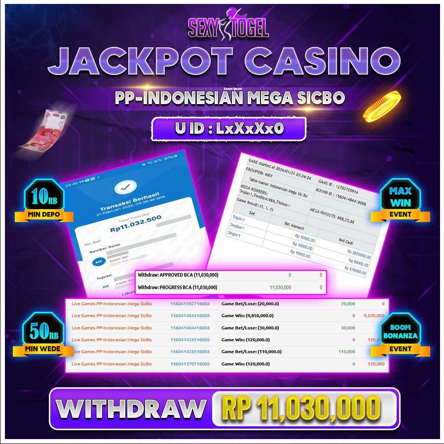 SEXYTOGEL JACKPOT CASINO PP-INDONESIAN MEGA SICBO Rp.11.030.000.,-LUNAS
